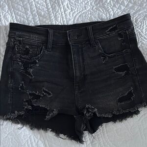 Distressed Black Denim Shorts